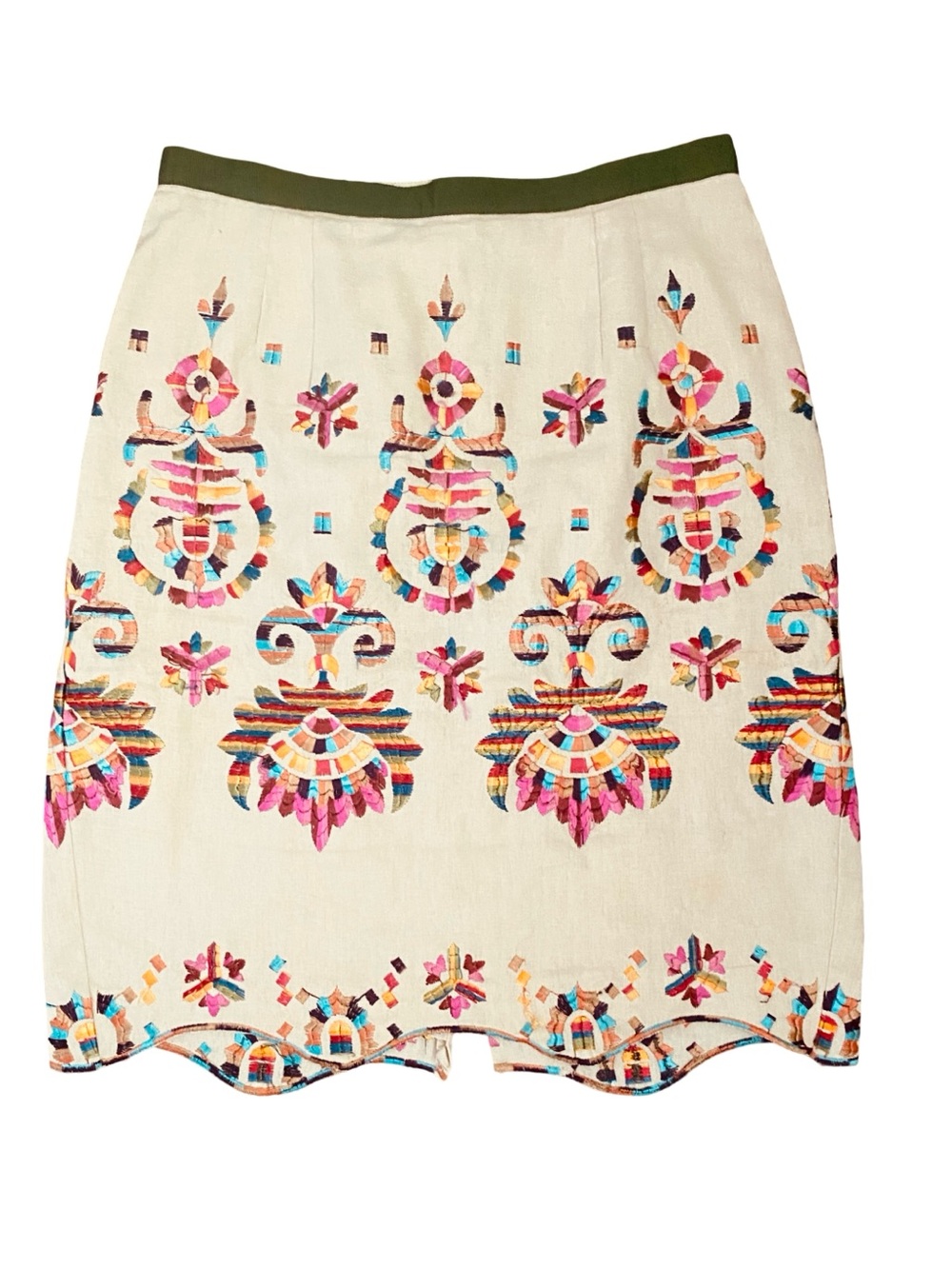 Anthropologie Corey Lynn Calter Cream Embroidered Skirt with Multicolor -2